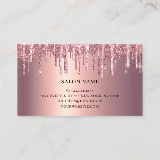 Elegant roos goud glitter scissers haarstylist squ visitekaartje (Achterkant)