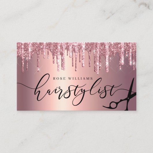 Elegant roos goud glitter scissers haarstylist squ visitekaartje (Voorkant)