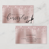 Elegant roos goud glitter scissers haarstylist squ visitekaartje (Voorkant / Achterkant)