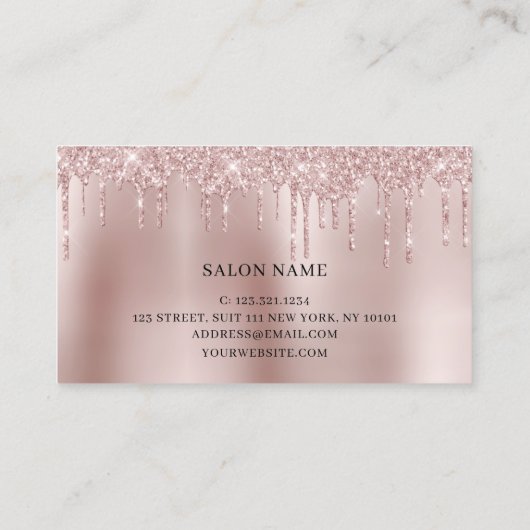 Elegant roos goud glitter scissers haarstylist squ visitekaartje (Achterkant)
