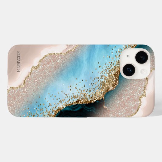 Elegant Roos Goud Glitter Turquoise Marmer Case-Mate iPhone Case (Achterkant (horizontaal))