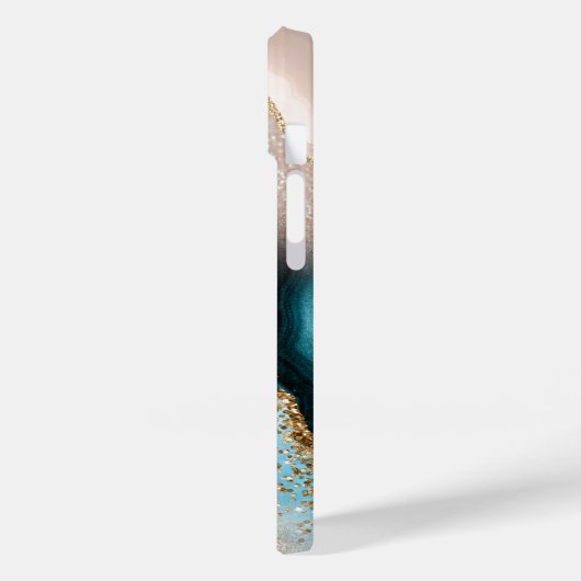 Elegant Roos Goud Glitter Turquoise Marmer Case-Mate iPhone Case (Achterkant / Links)