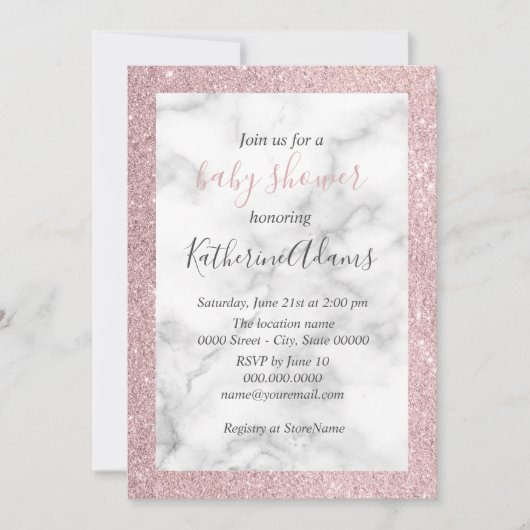 Elegant roos goud glitter wit marmer baby shower kaart (Voorkant)