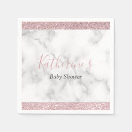 Elegant roos goud glitter wit marmer baby shower servet