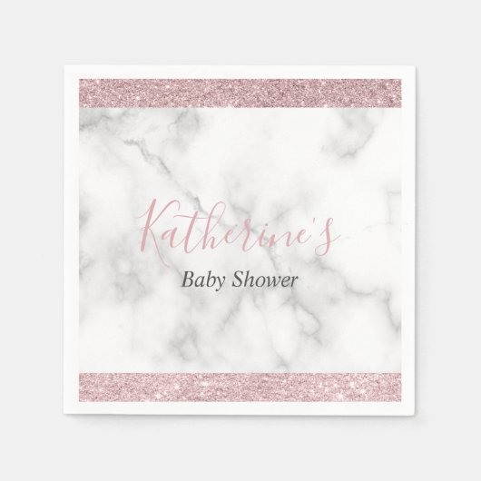 Elegant roos goud glitter wit marmer baby shower servet (Voorkant)