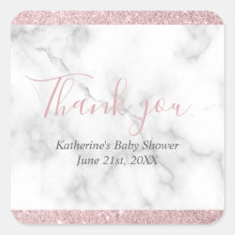 Elegant roos goud glitter wit marmer baby shower vierkante sticker