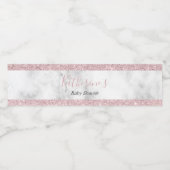 Elegant roos goud glitter wit marmer baby shower waterfles etiket (Enkel label)
