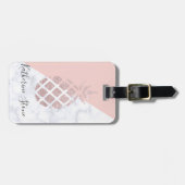 Elegant roos goud glitter witte marmer bagagelabel (Voorkant horizontaal)