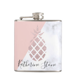 Elegant roos goud glitter witte marmer heupfles