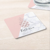 Elegant roos goud glitter witte marmer kartonnen onderzetters (Schuin)