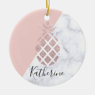 Elegant roos goud glitter witte marmer keramisch ornament