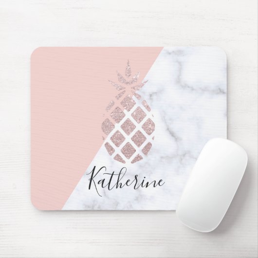 Elegant roos goud glitter witte marmer muismat (Met muis)