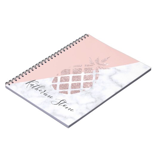 Elegant roos goud glitter witte marmer notitieboek (Linkerzijde)
