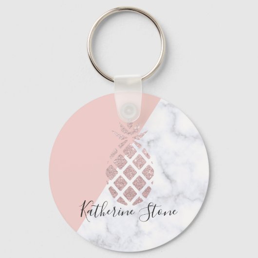 Elegant roos goud glitter witte marmer sleutelhanger (Voorkant)