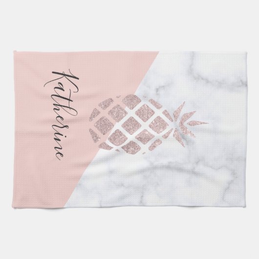 Elegant roos goud glitter witte marmer theedoek (Horizontaal)