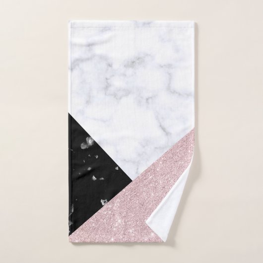 Elegant roos goud glitter witte zwarte marmer bad handdoek (Handdoek)