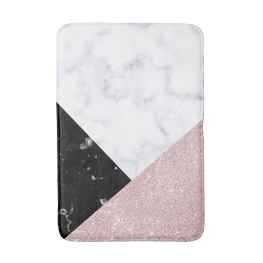 Elegant roos goud glitter witte zwarte marmer badmat (Voorkant Verticaal)