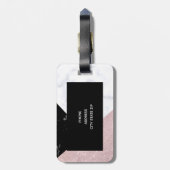 Elegant roos goud glitter witte zwarte marmer bagagelabel (Achterkant verticaal)