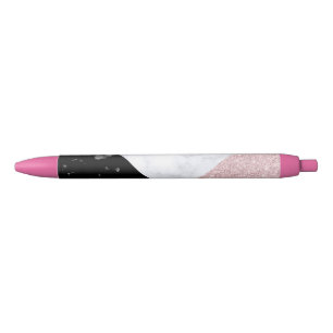Elegant roos goud glitter witte zwarte marmer inkt pen