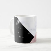 Elegant roos goud glitter witte zwarte marmer koffiemok (Voorkant links)