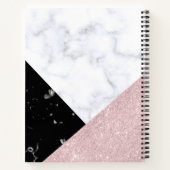 Elegant roos goud glitter witte zwarte marmer notitieboek (Achterkant)