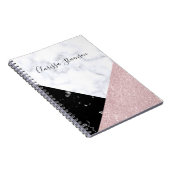 Elegant roos goud glitter witte zwarte marmer notitieboek (Rechterzijde)