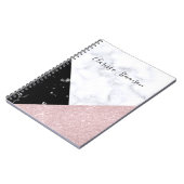 Elegant roos goud glitter witte zwarte marmer notitieboek (Linkerzijde)