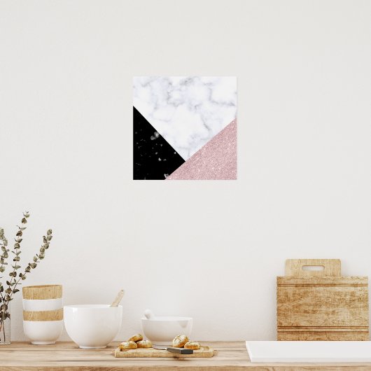 Elegant roos goud glitter witte zwarte marmer poster (Keuken)