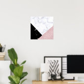 Elegant roos goud glitter witte zwarte marmer poster (Thuiskantoor)