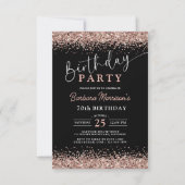 Elegant Roos Goud Glitter Zwart Any Age Verjaardag Kaart (Voorkant)