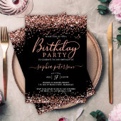 Elegant Roos Goud Glitter Zwart Any Age Verjaardag Kaart