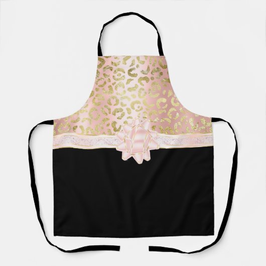 Elegant Roos Goud Luipaard Roze Lint Zwart Schort (Voorkant)