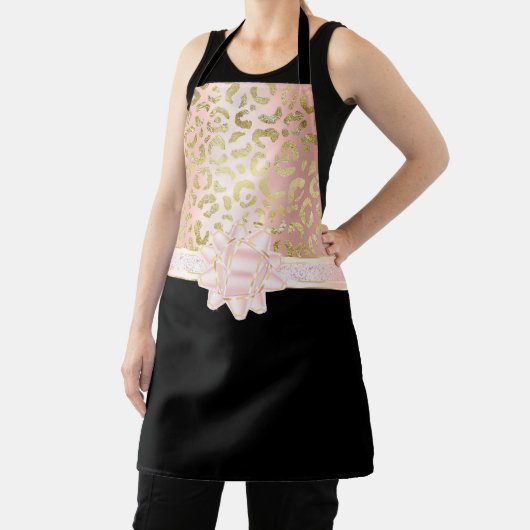 Elegant Roos Goud Luipaard Roze Lint Zwart Schort (Insitu)