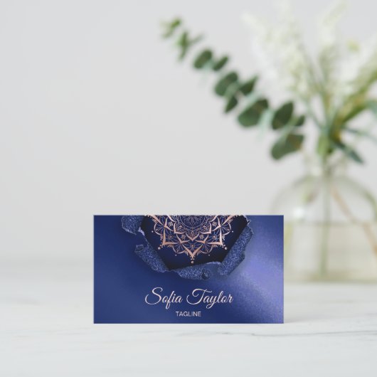 elegant roos goud mandala met glitter gescheurd pa visitekaartje (Staand voorkant)