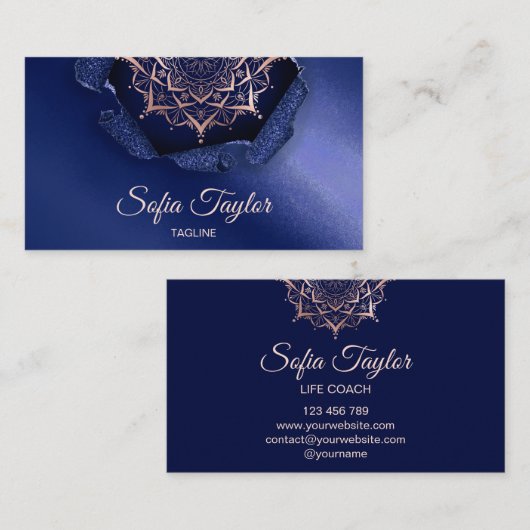 elegant roos goud mandala met glitter gescheurd pa visitekaartje (Voorkant / Achterkant)