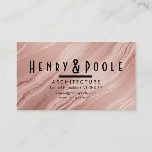 Elegant Roos Goud Marmer voor Architecten & Trades Visitekaartje (Voorkant)