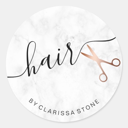 Elegant roos goud & marmeren schaar haarstylist ronde sticker (Voorkant)