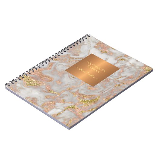 Elegant roos goud metaalkoper grijs marmer notitieboek (Linkerzijde)