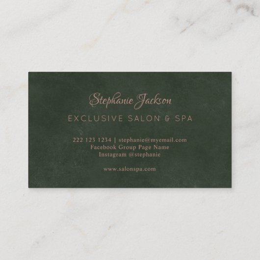 Elegant roos goud metallic donkersmaragdgroen chic visitekaartje (Achterkant)