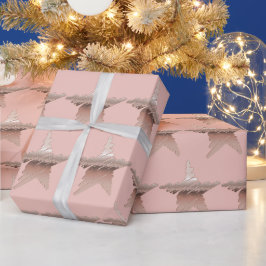 Elegant roos goud metallisch uitziende ster roze cadeaupapier