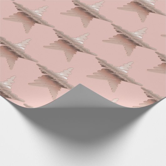 Elegant roos goud metallisch uitziende ster roze cadeaupapier (Hoek)