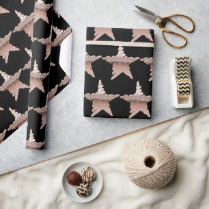 Elegant roos goud metallisch uitziende sterren zwa cadeaupapier