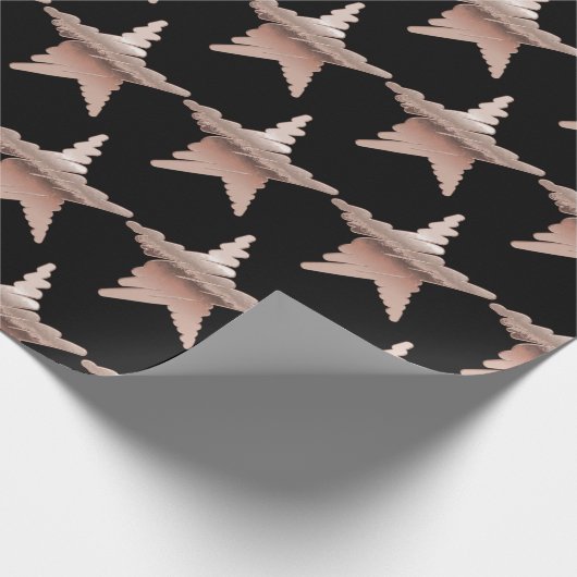 Elegant roos goud metallisch uitziende sterren zwa cadeaupapier (Hoek)