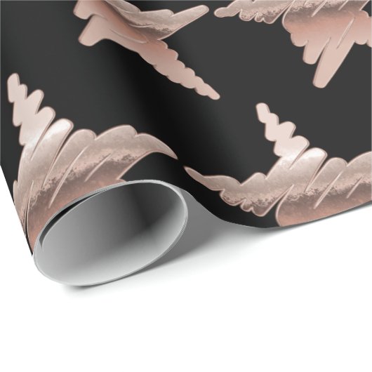 Elegant roos goud metallisch uitziende sterren zwa cadeaupapier (Rol Hoek)