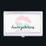Elegant roos goud mint glitter lippen make-up visitekaarthouder<br><div class="desc">Stijlvol make-upontwerp met faux glitter texture lips en elegant calligraphy font.</div>