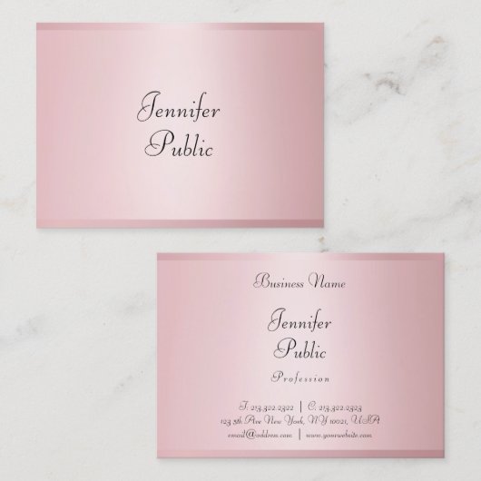 Elegant Roos Goud Modern Handgeschreven Profession Visitekaartje (Voorkant / Achterkant)