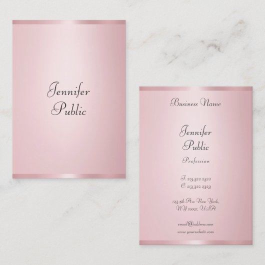 Elegant Roos Goud Modern Kalligrafie Professioneel Visitekaartje (Voorkant / Achterkant)