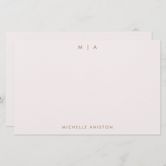 Elegant Roos Goud Modern Monogram Classic Custom Briefpapier (Voorkant / Achterkant)