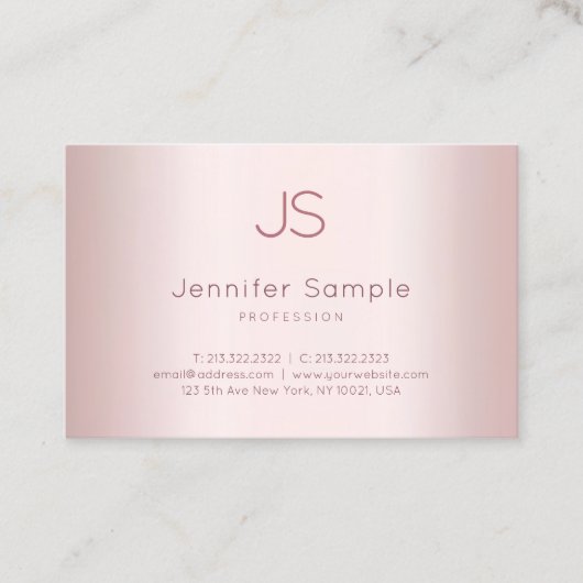 Elegant Roos Goud Modern Monogram Schone Sjabloon Visitekaartje (Voorkant)