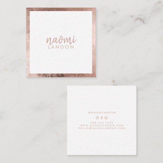 Elegant roos goud modern vierkant minimalistisch w vierkante visitekaartje (Voorkant / Achterkant)